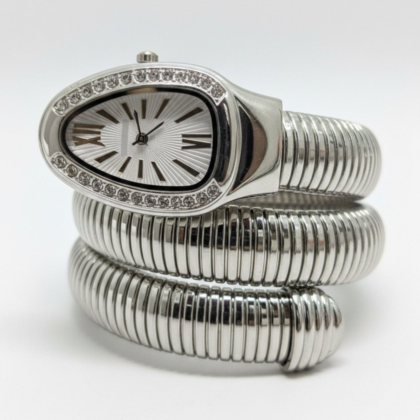 Artisanal Serpenti-Style Tubogas Triple-Coil Wrap Watch with Crystal-Embellished Guilloché Dial ( golden with mehroon dial )