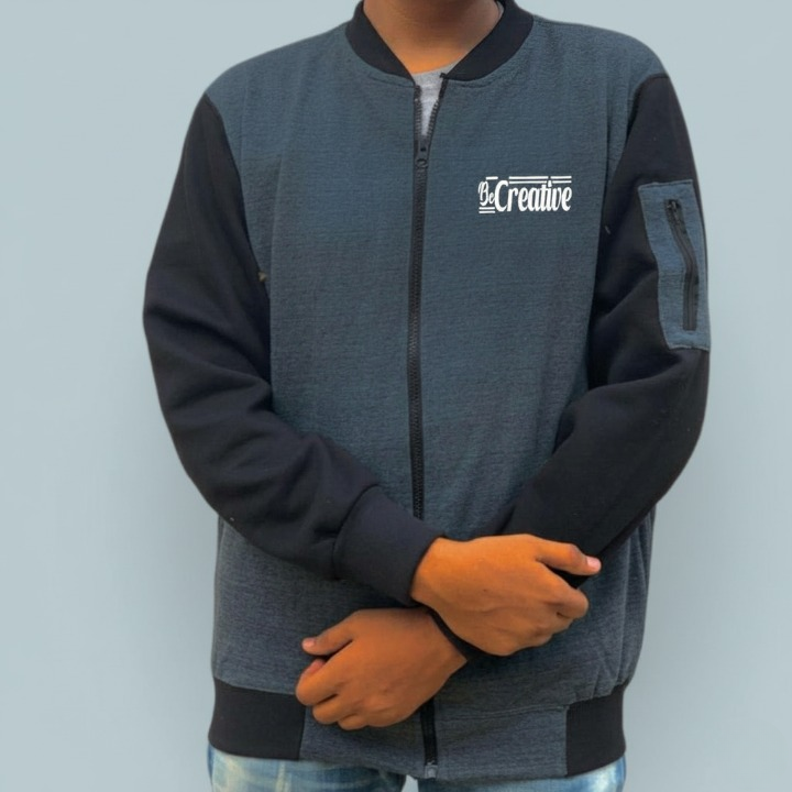 New Winter Collection Charcoal Grey “Be Creative” Printed Zipper Jacket for Men & Boys – French Fleece, Premium Quality, Stylish & Comfortable Winter Wear - Medium