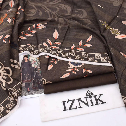 Brown Digital Print Lawn 3Pcs Women Suit