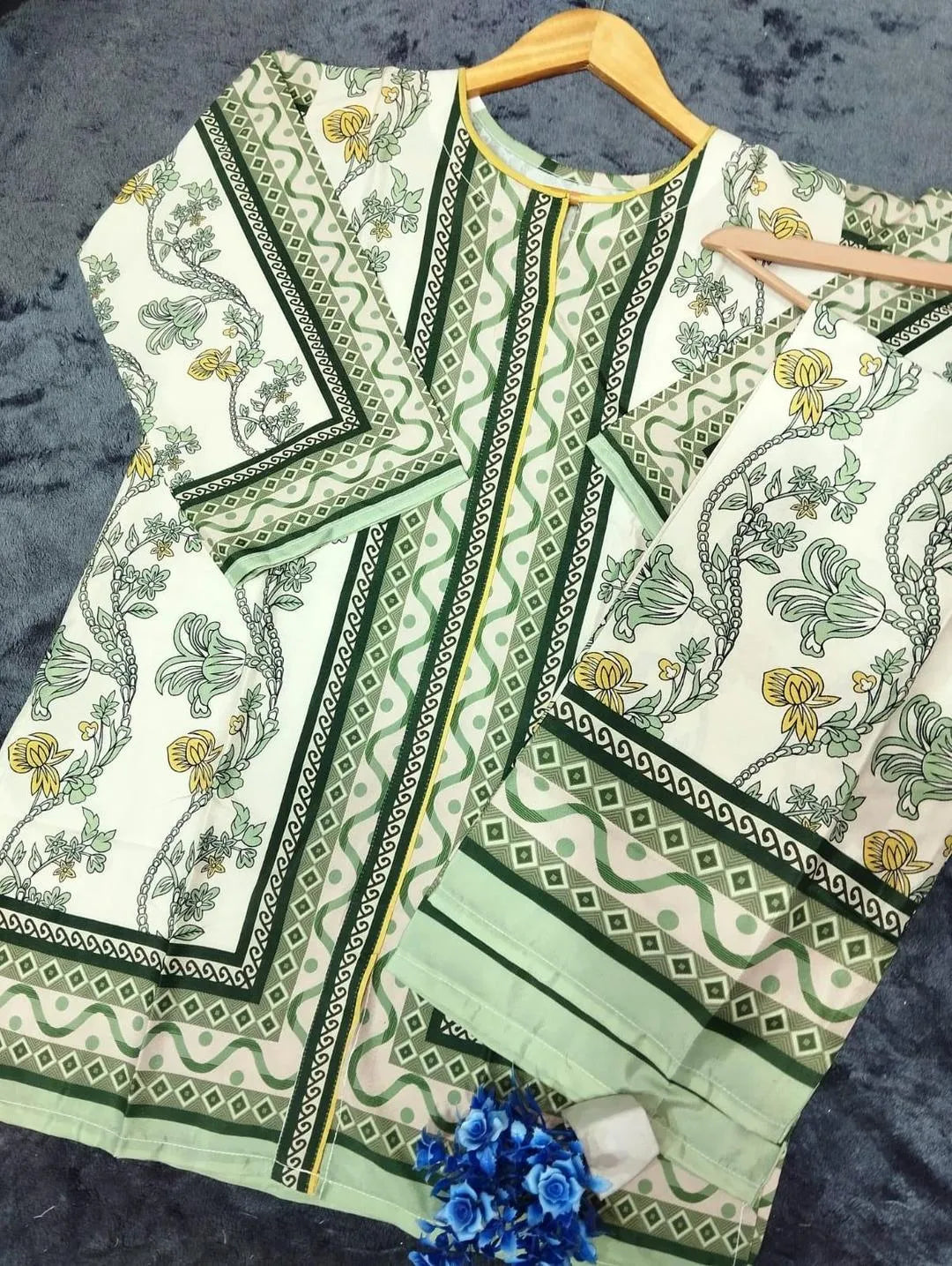 2 Pcs Women's Stitched Swiss Lawn Printed Shirt And Trouser