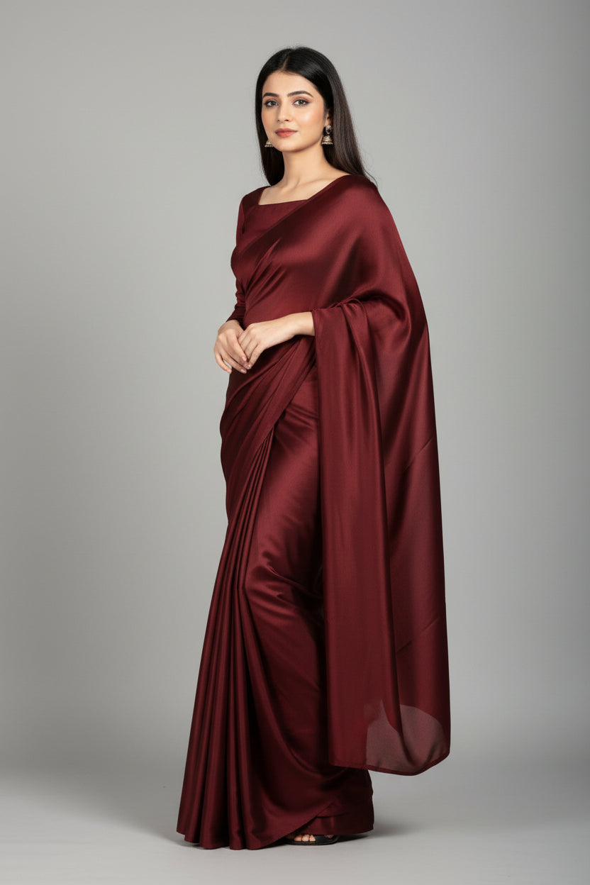 2 Pcs Women's Stitched Shamoz Silk Plain Skirt And Top
