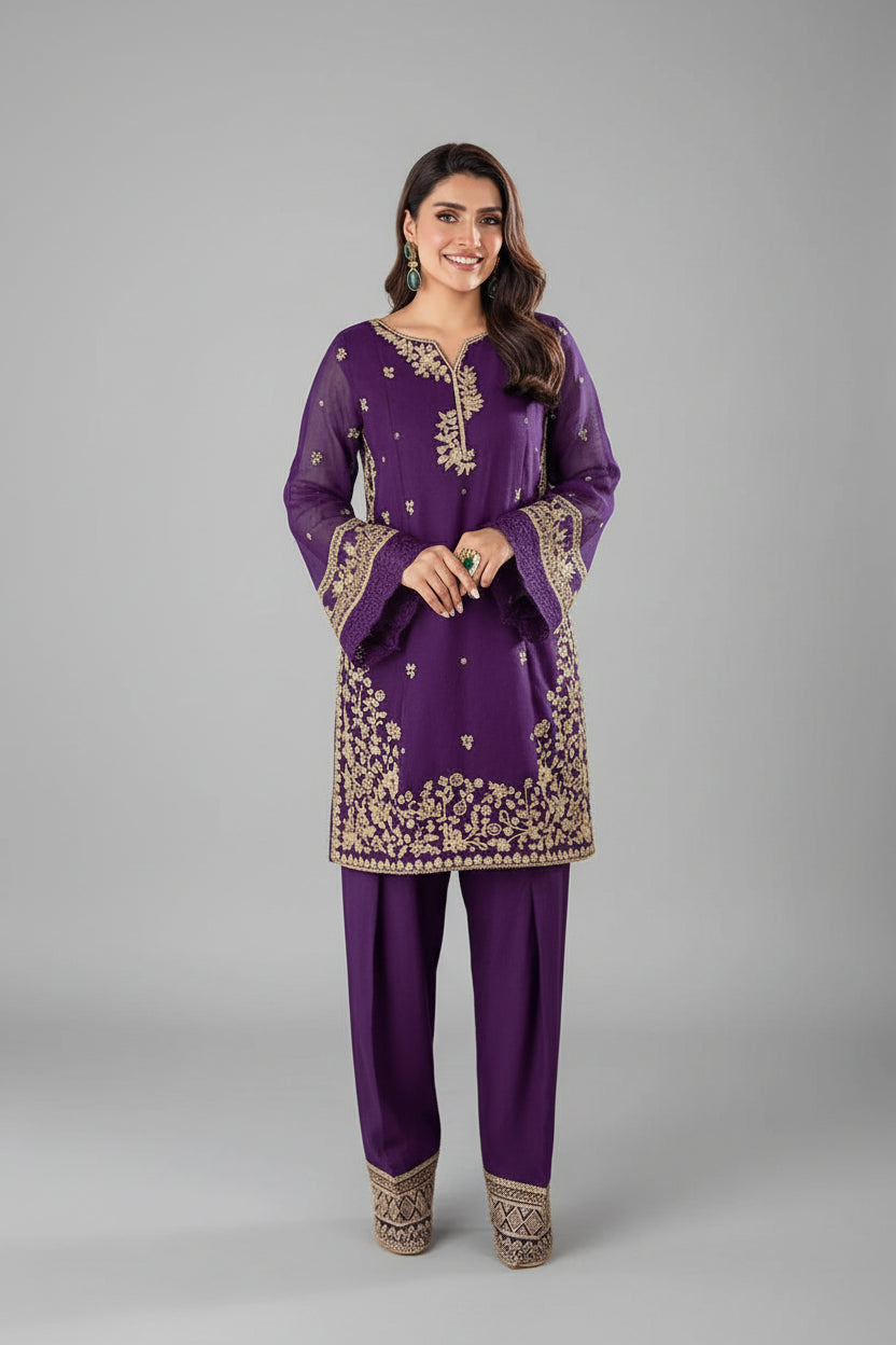 3 Pcs Women's Stitched Cotton Embroidered Suit
