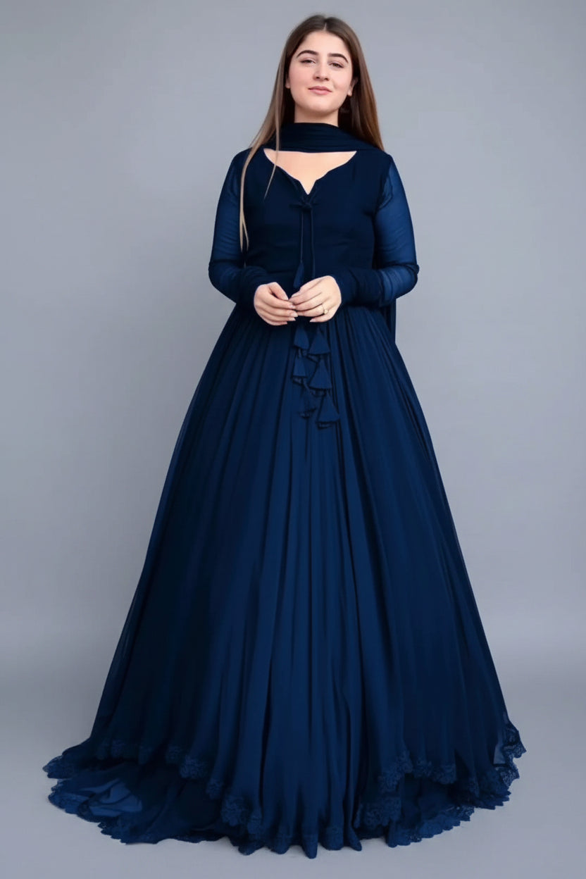 3 Pcs Women's Stitched Chiffon Lace Work Suit