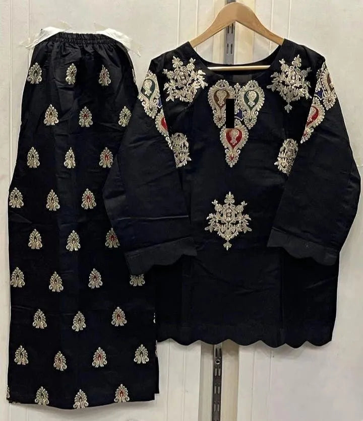 Front Zarri Multi Embroidery Border Shirt With Emb Flapper 2Pcs