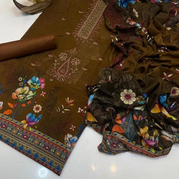3 Pcs Women's Unstitched Embroidered Suit