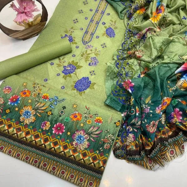3 Pcs Women's Unstitched Embroidered Suit