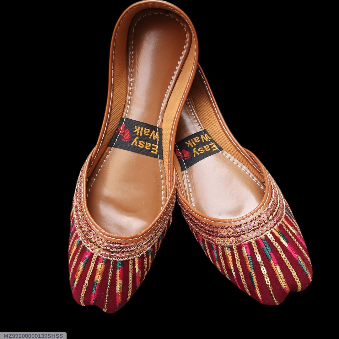 Women Velvet Embroidered Khussa Maroon Formal