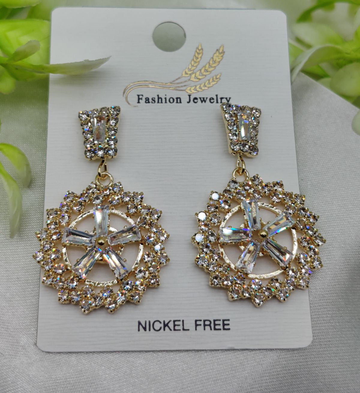 Imported Radiant Baguette Floral Drop Earrings – Nickel Free Earrings - Luxurious Gold Finish | Best Quality Artificial Earrings For Girls & Women
