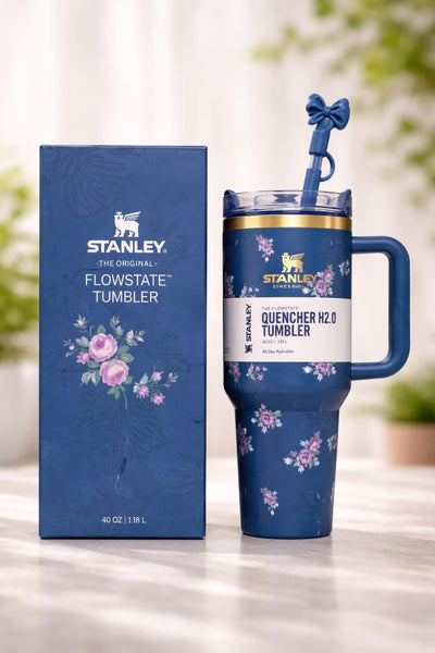 Stanley Premium Printed Tumbler 40oz with Box – Stylish Stainless Steel Vacuum Insulated Travel Mug (Black)