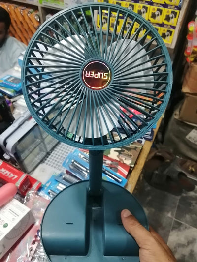 Rechargeable - Portable Telescopic Folding Fan Table Desk Fan | 3 Speeds Adjustable Height Fan (Random Color)