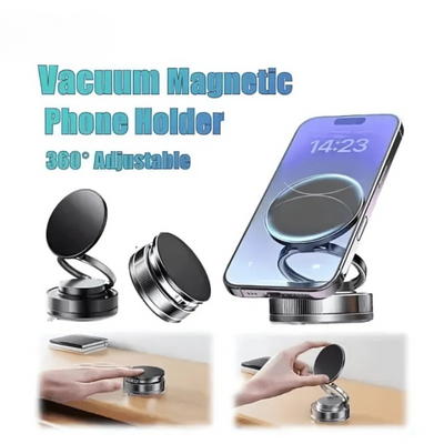 360° Folding Magnetic Phone Holder with Vacuum Suction | Strong Dashboard & Windshield Car Mount | Adjustable Mobile & Desk Stand