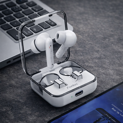 Fontec Glow Wireless Earbuds – Bluetooth 5.3 Gaming Earphones with ENC Noise Cancellation & Transparent Charging Case