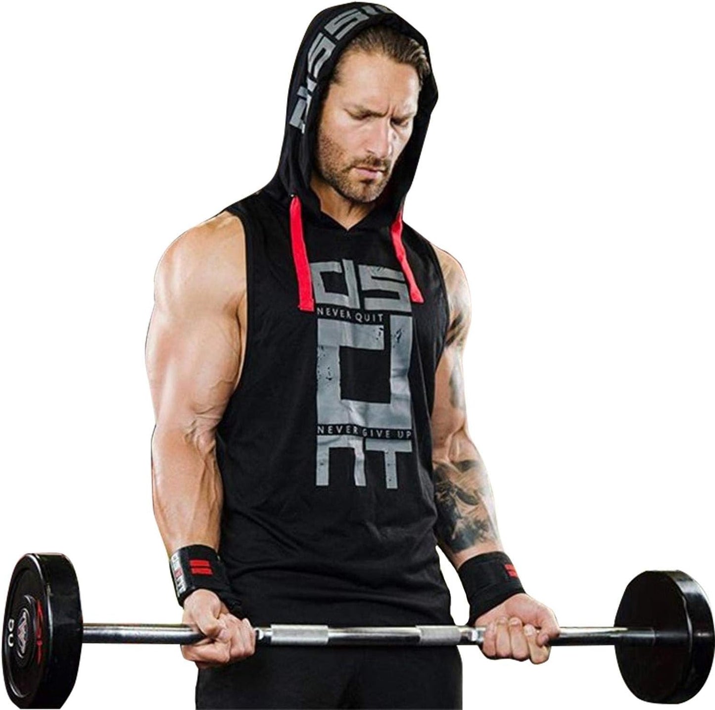 Black Gym Sleeveless Hood Tracksuit - Black Gym Sleeveless Hood Summer Tracksuit - Ready to Wear 2-Piece Set | Men's Sports &amp; Jogging Wear  - M