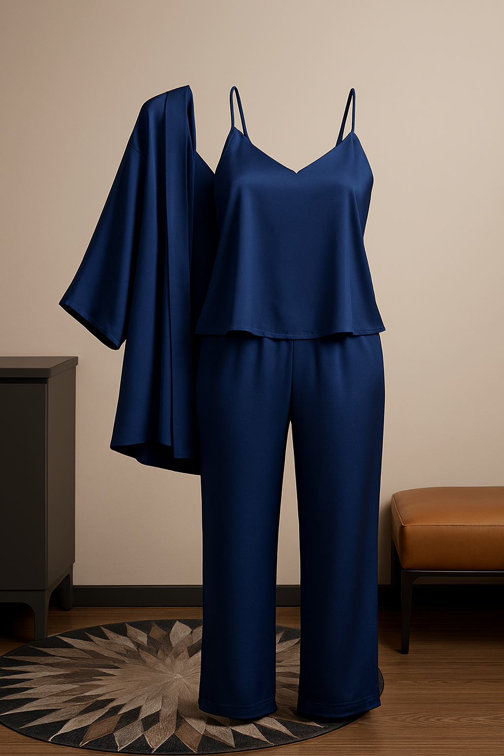 3-Piece Premium Satin Sleepwear Set for Women – Camisole, Pants & Robe | Nightwear & Loungewear | Free Size (Maroon)