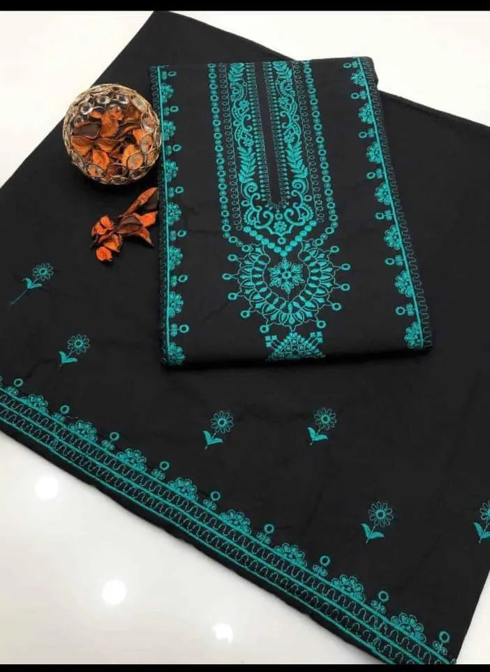2 Pcs Women Embroidered Cotton Lawn Suit Multicolor