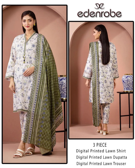3 Piece Digital Printed Lawn Suit Beige