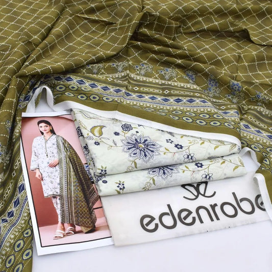 3 Piece Digital Printed Lawn Suit Beige