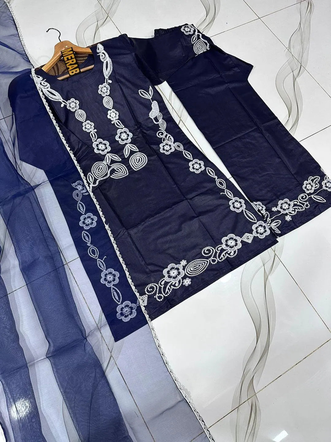 3 Pcs Women's Stitched Cotton Embroidered Suit