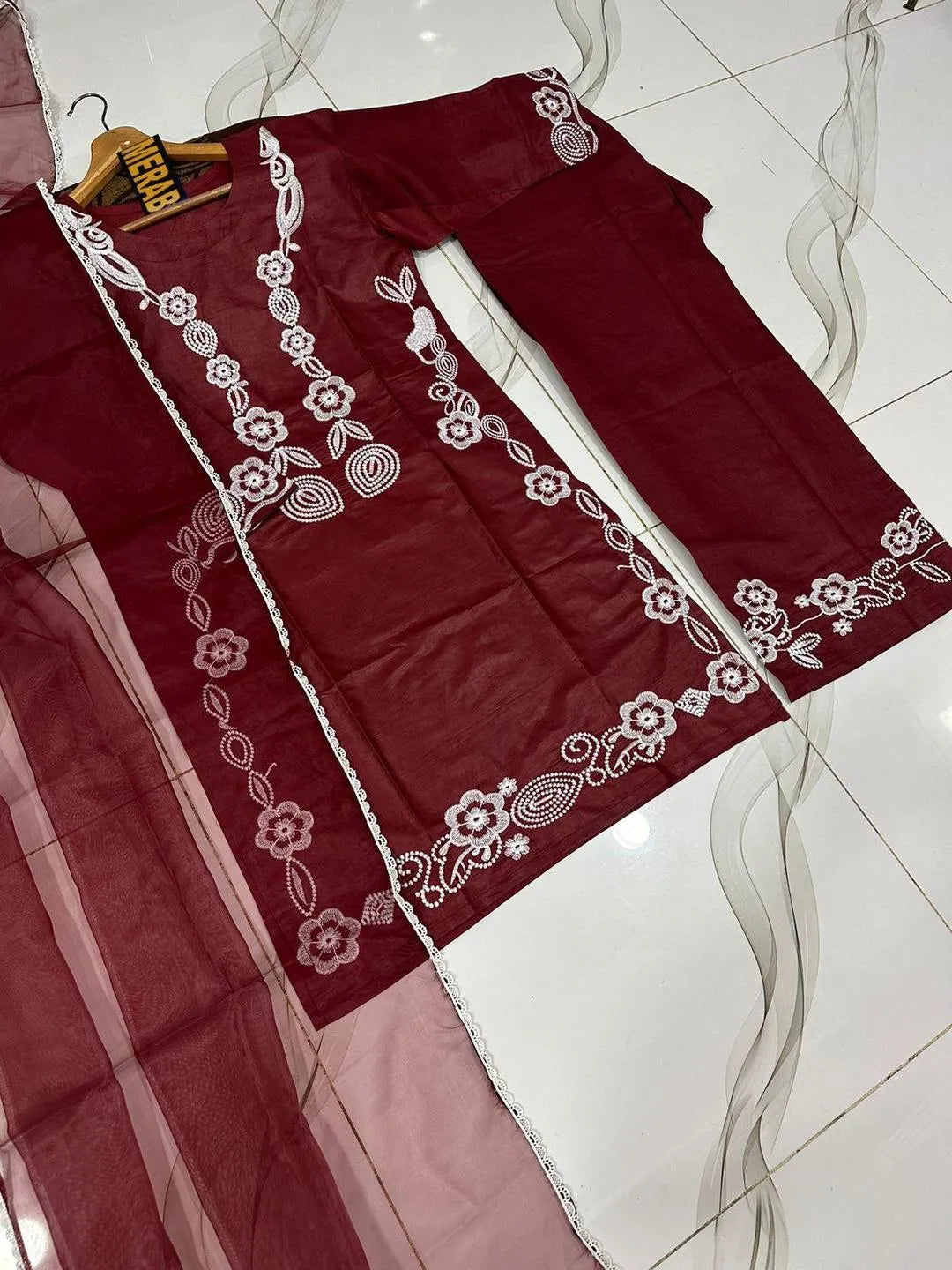 3 Pcs Women's Stitched Cotton Embroidered Suit