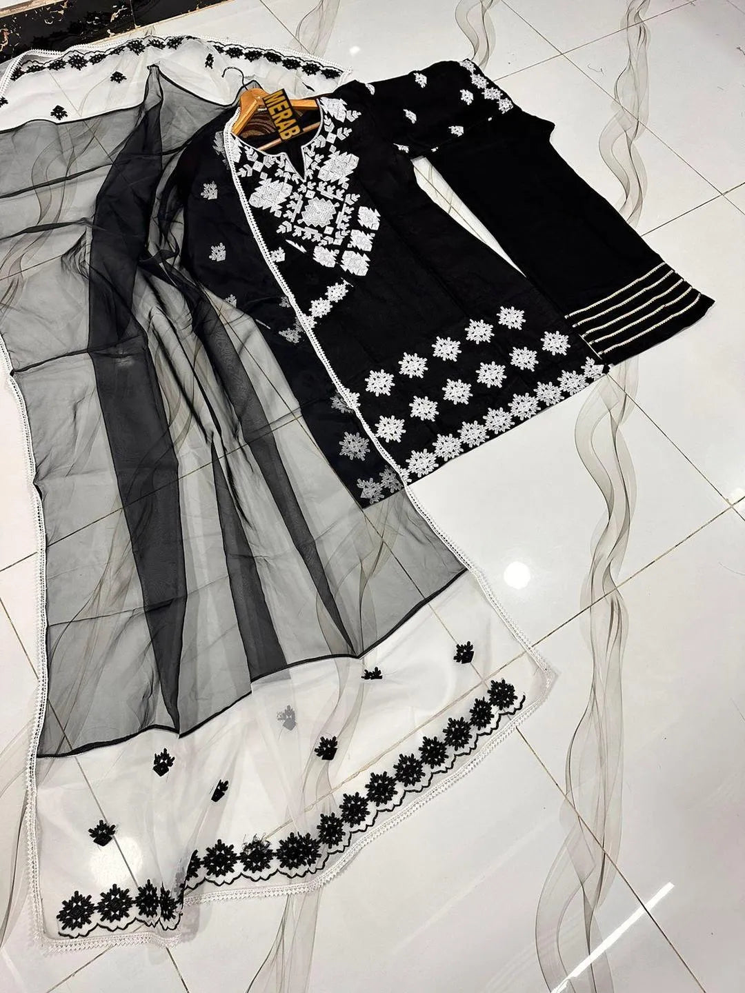 3 Pcs Women's Stitched Cotton Embroidered Suit