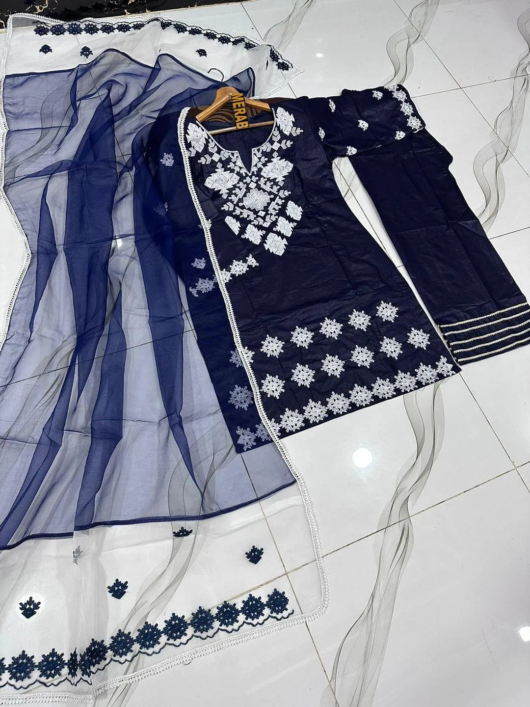 3 Pcs Women's Stitched Cotton Embroidered Suit