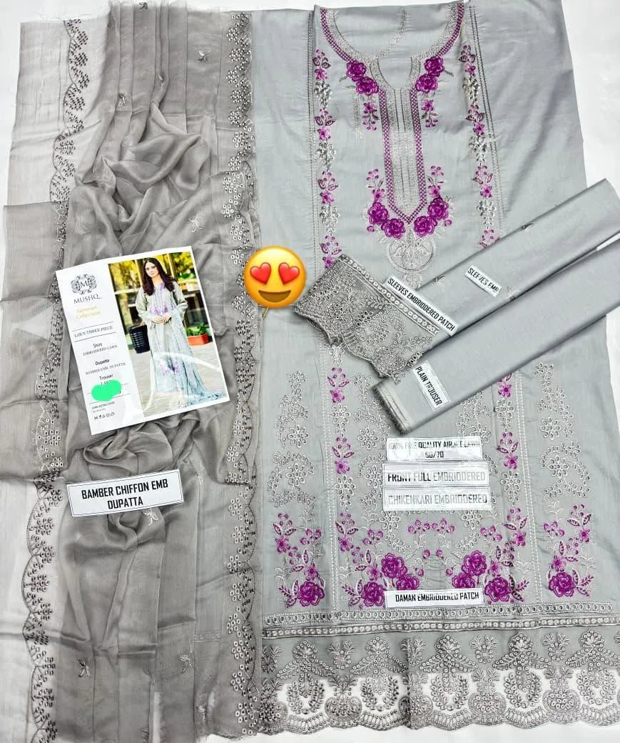 3 Pcs Women's Unstitched Embroidered Suit