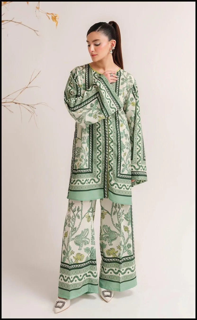 2 Pcs Women's Stitched Swiss Lawn Printed Shirt And Trouser