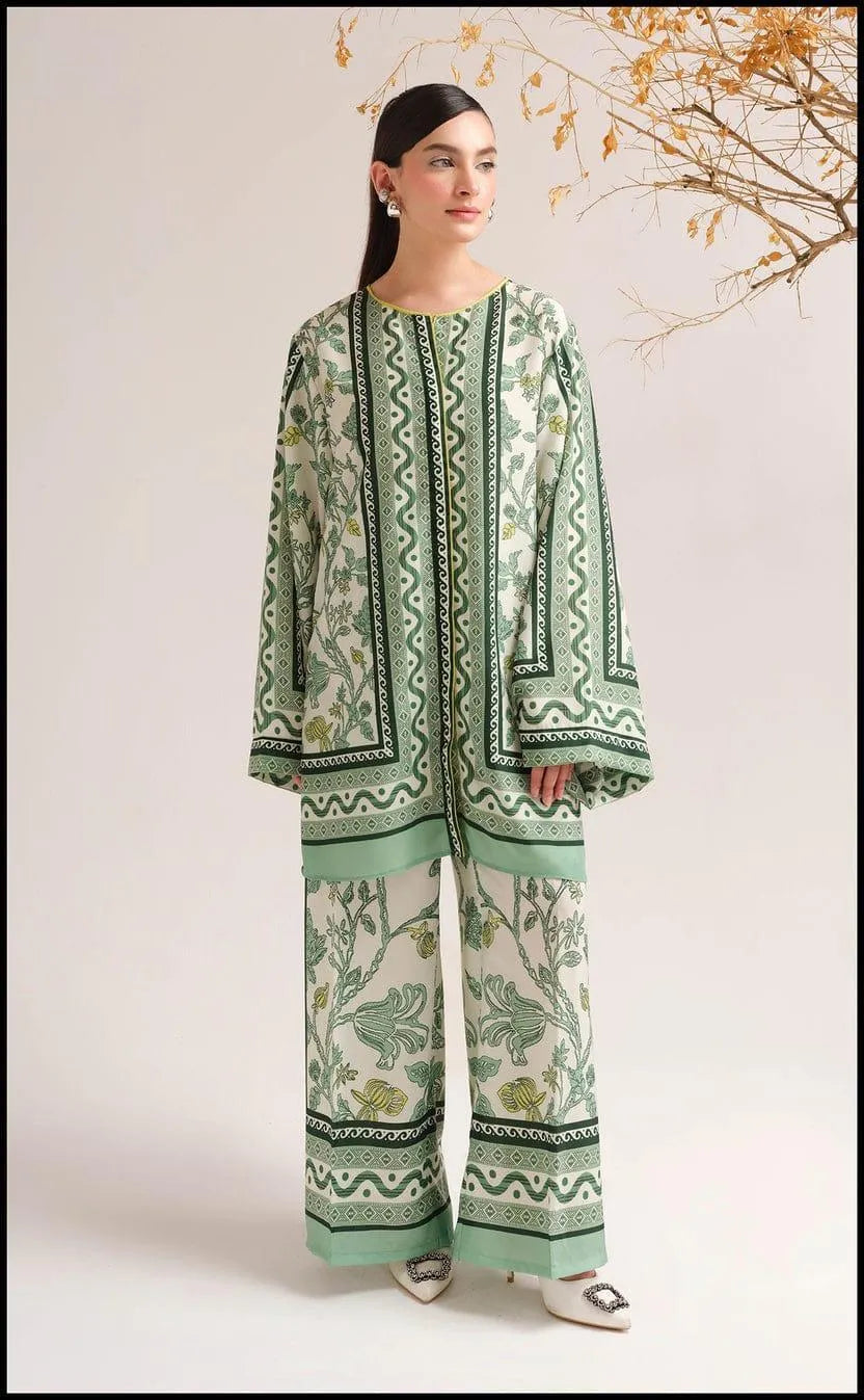2 Pcs Women's Stitched Swiss Lawn Printed Shirt And Trouser