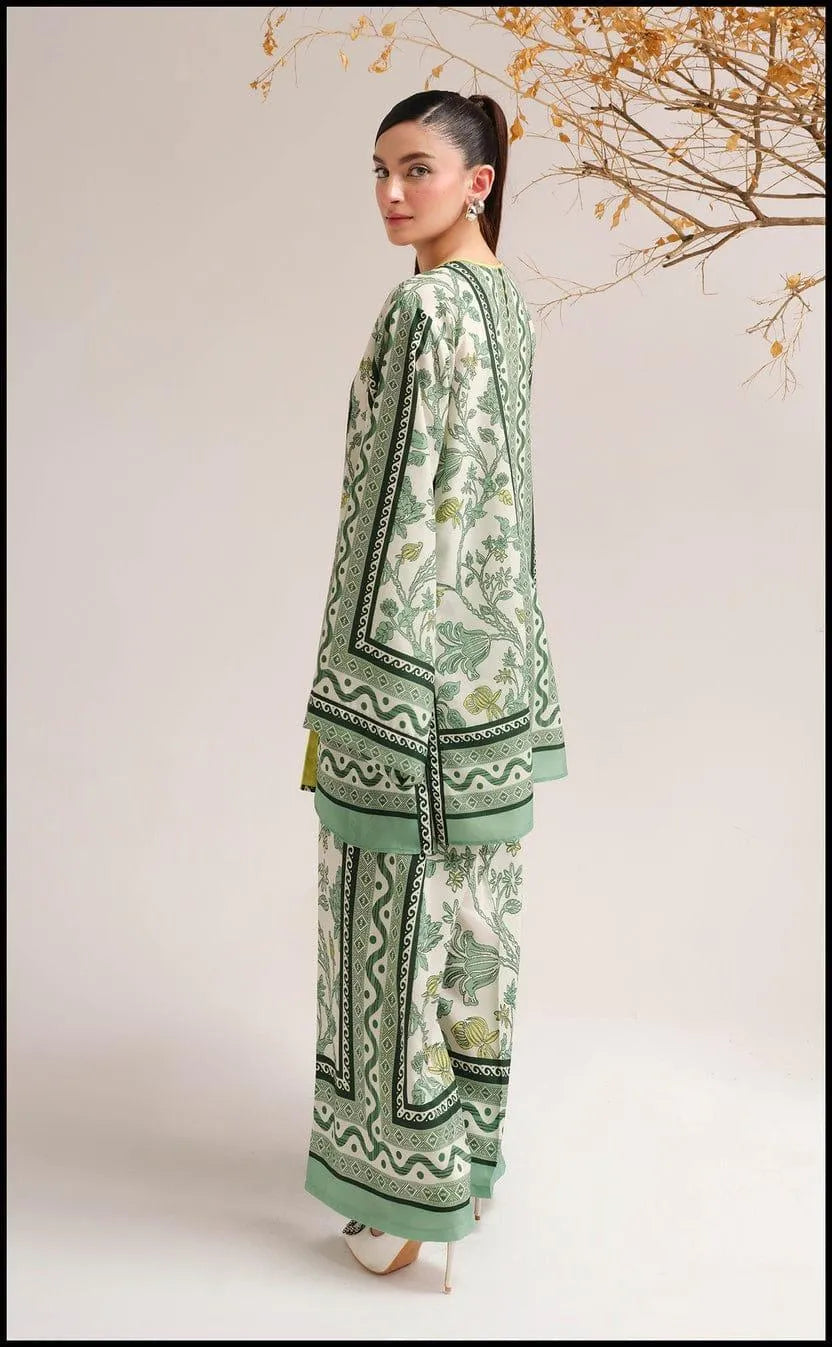 2 Pcs Women's Stitched Swiss Lawn Printed Shirt And Trouser