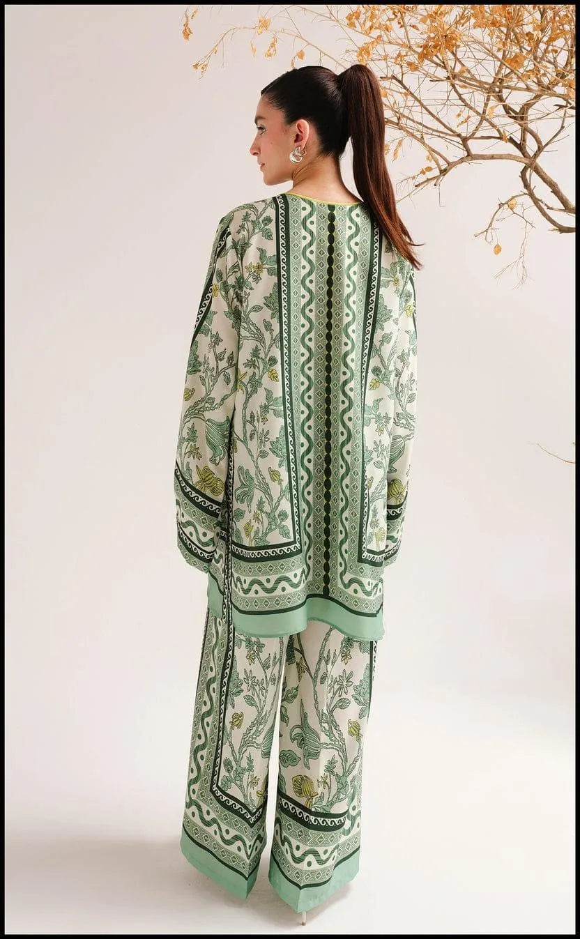 2 Pcs Women's Stitched Swiss Lawn Printed Shirt And Trouser