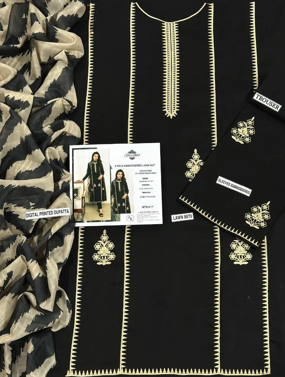 MOST HIT ARTICLES 3 Pcs Women's Unstitched Embroidered Suit