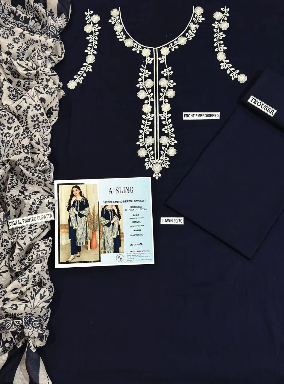 MOST HIT ARTICLES 3 Pcs Women's Unstitched Embroidered Suit