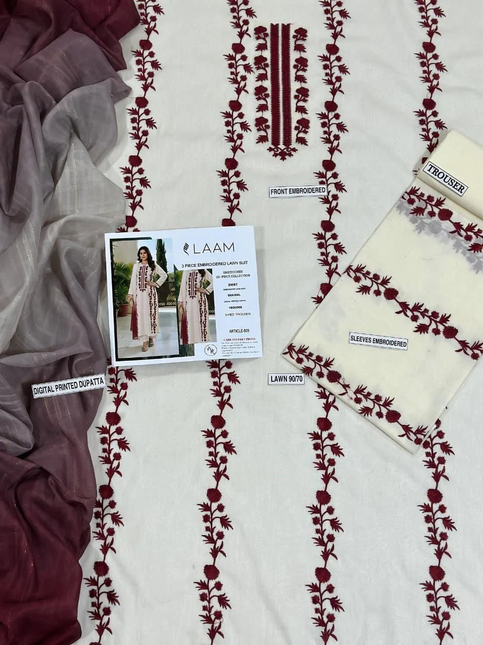 MOST HIT ARTICLES 3 Pcs Women's Unstitched Embroidered Suit