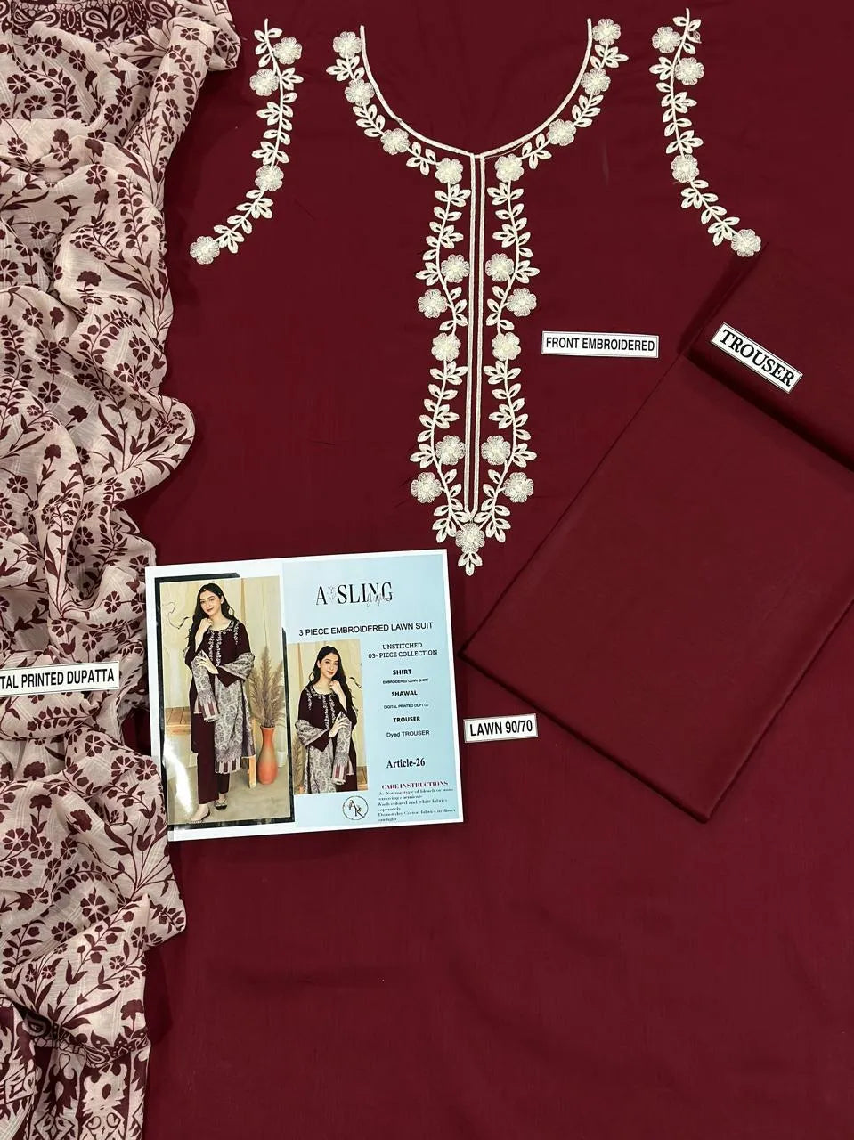 MOST HIT ARTICLES 3 Pcs Women's Unstitched Embroidered Suit