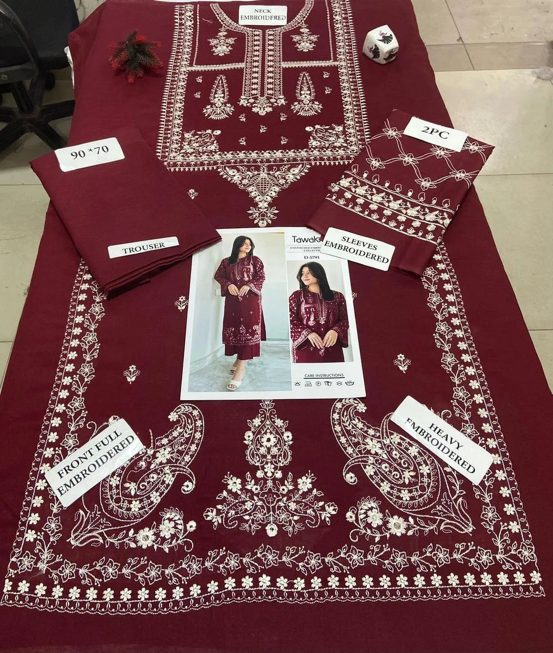 2 Pcs Women's Unstitched Embroidered Suit 5.0