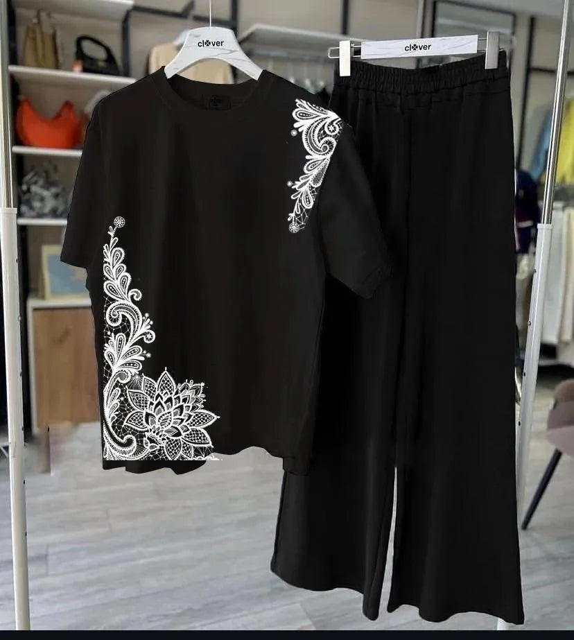 2 Pcs Women's Stitched Jersey Printed Night Suit