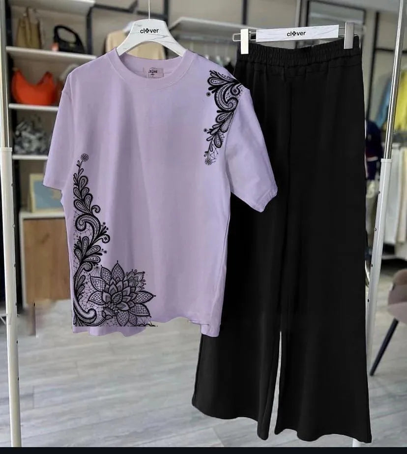 2 Pcs Women's Stitched Jersey Printed Night Suit
