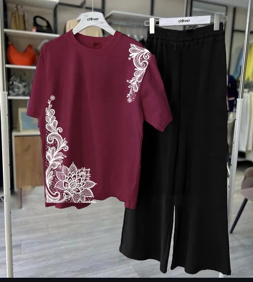 2 Pcs Women's Stitched Jersey Printed Night Suit