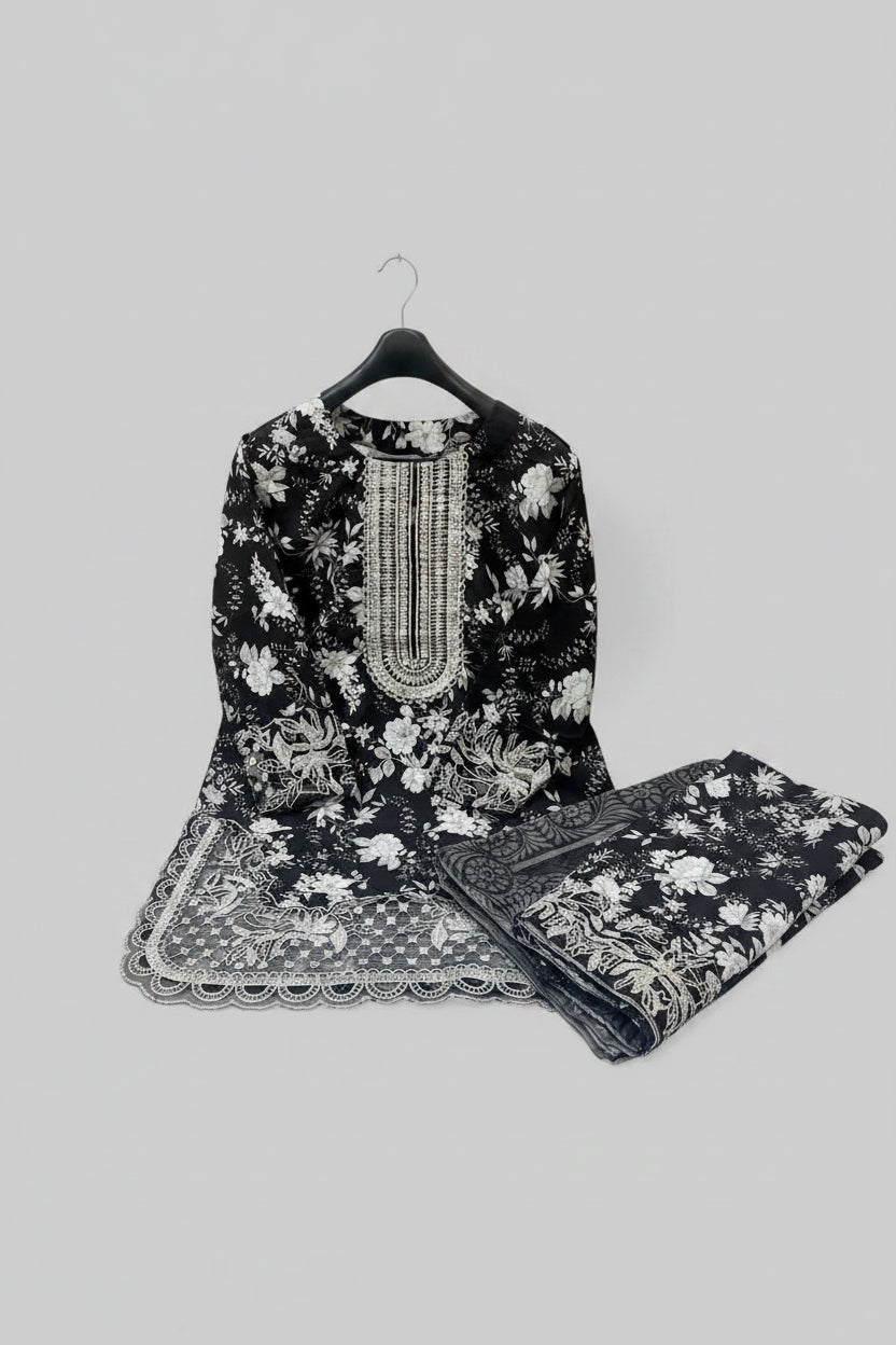 3 Pcs Women's Stitched Lawn Printed Suit