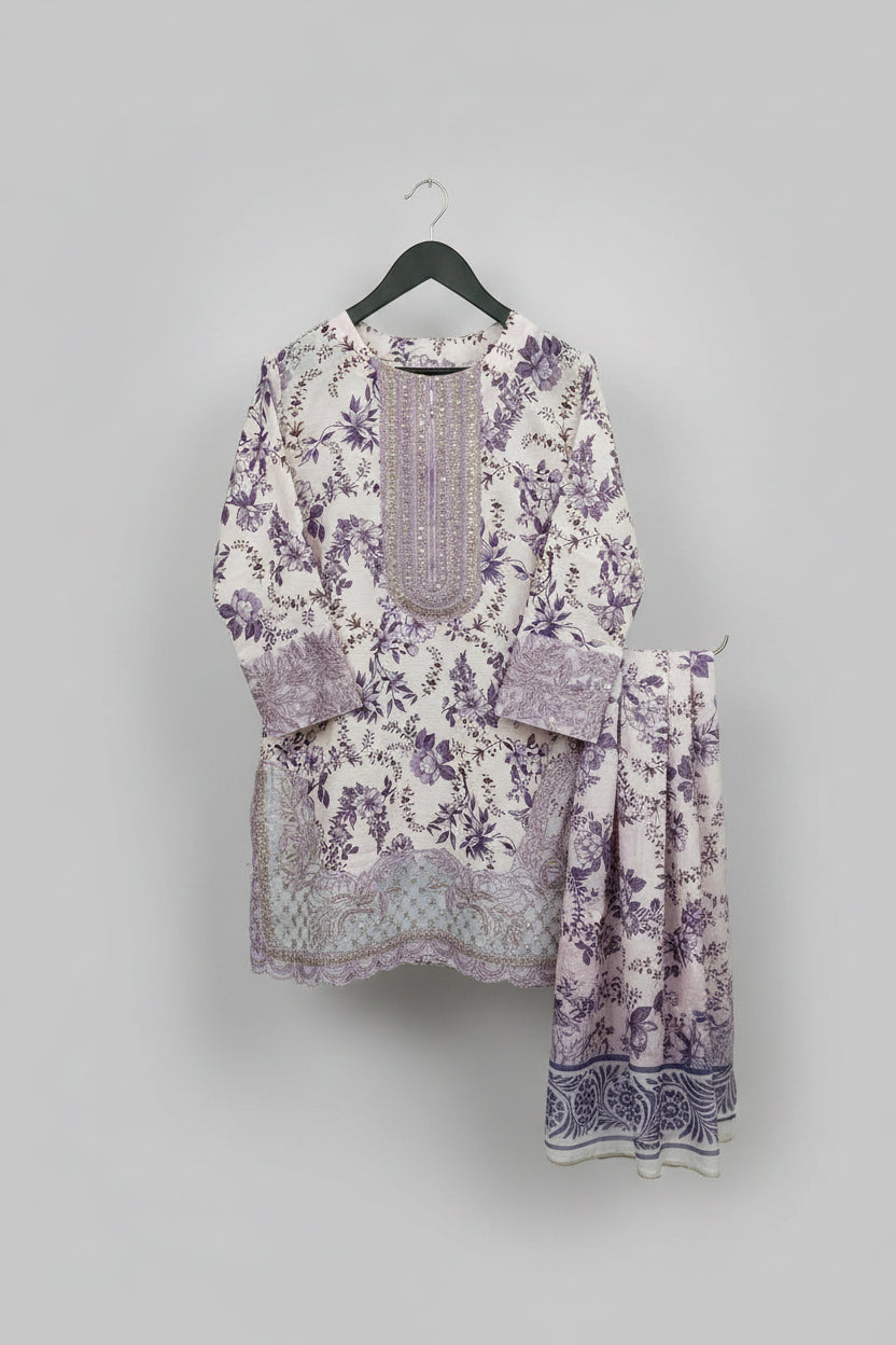 3 Pcs Women's Stitched Lawn Printed Suit