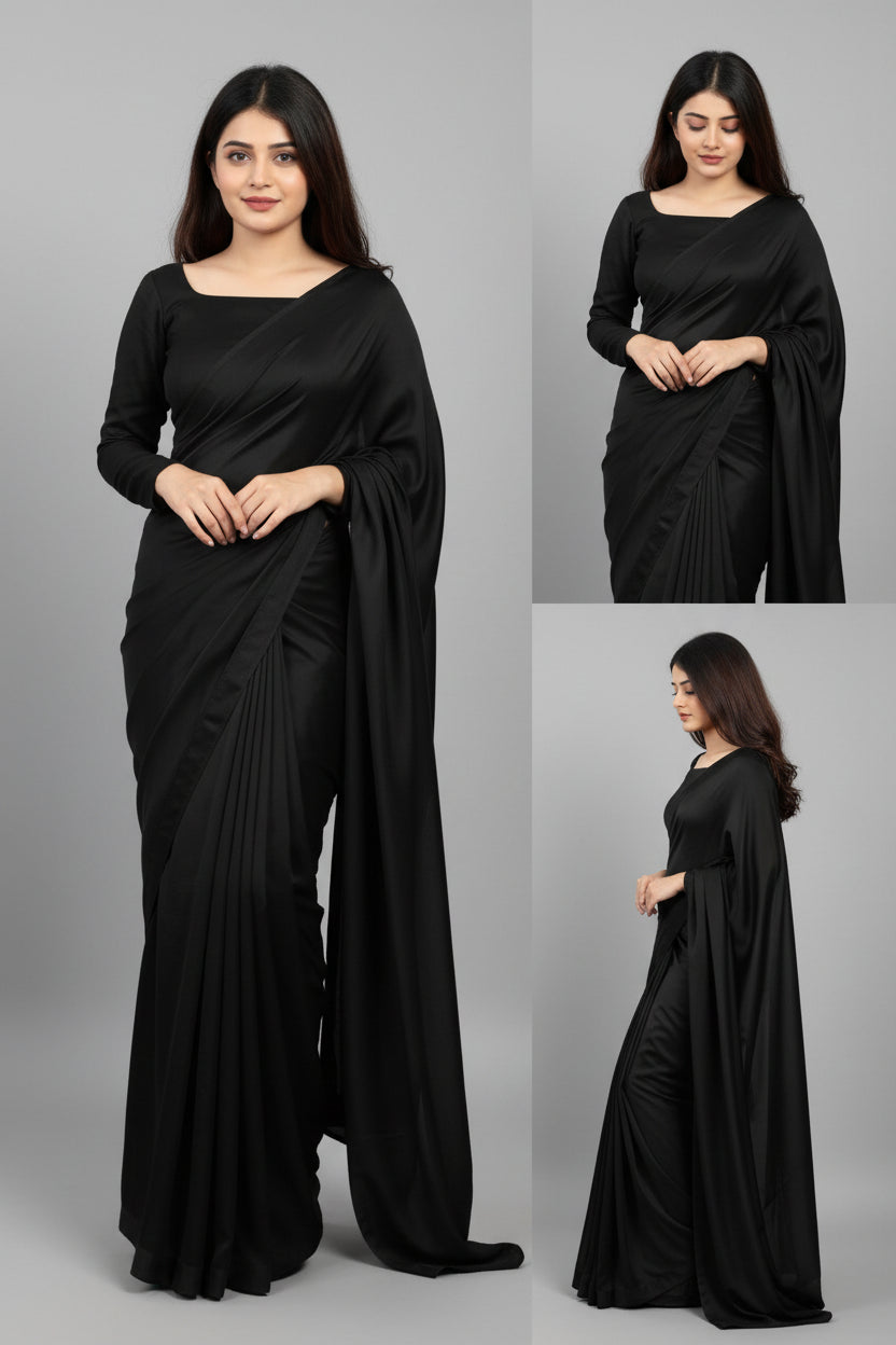 2 Pcs Women's Stitched Shamoz Silk Plain Skirt And Top