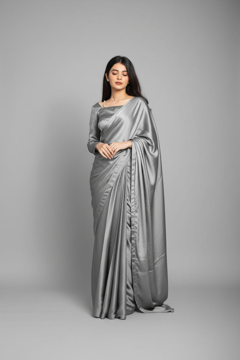 2 Pcs Women's Stitched Shamoz Silk Plain Skirt And Top