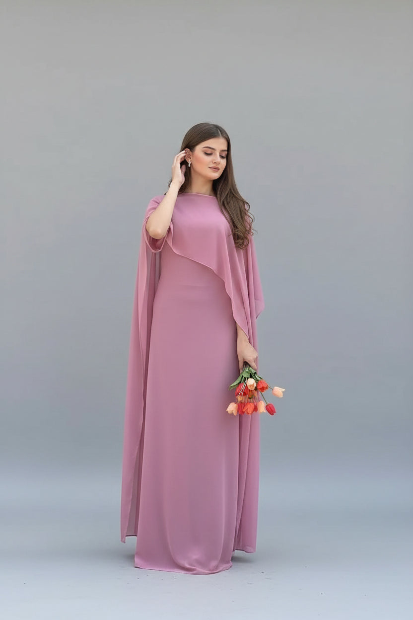 2 Pcs Women's Stitched Chiffon Plain Maxi Suit