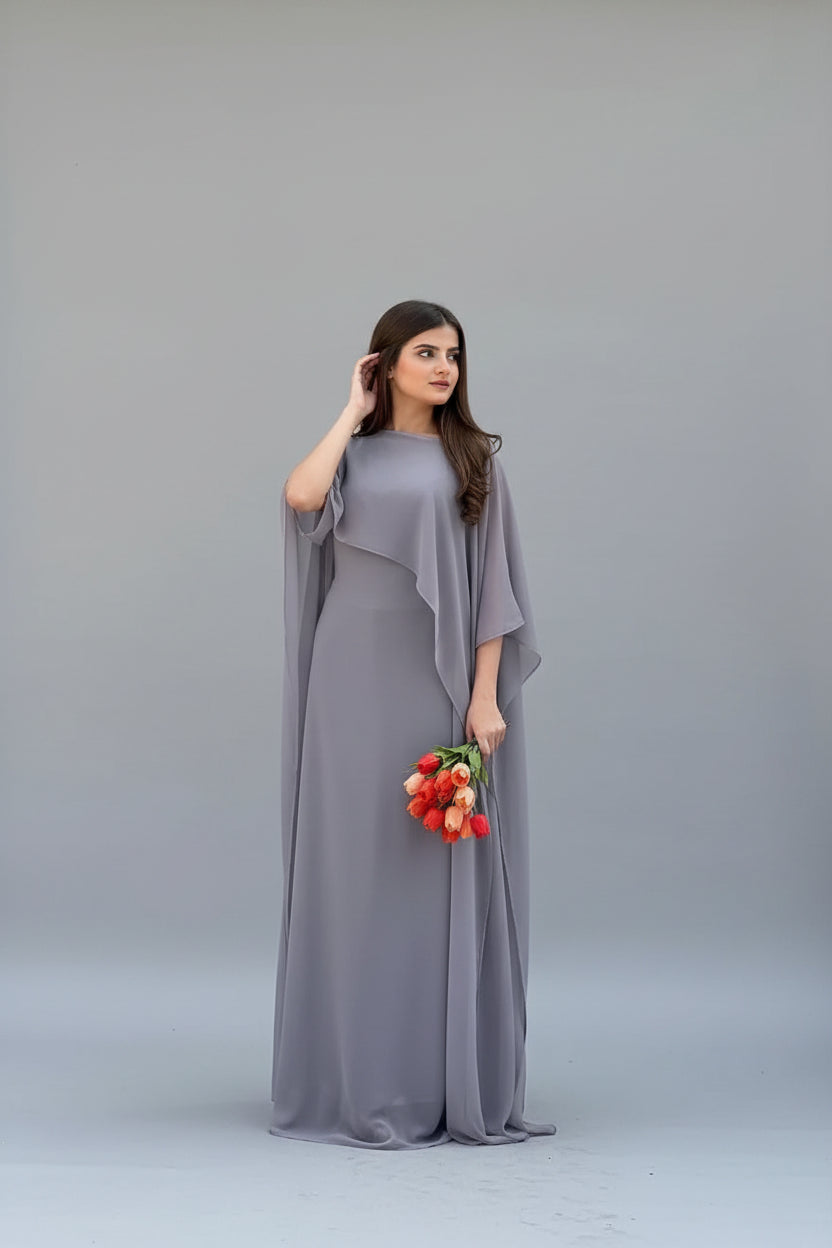 2 Pcs Women's Stitched Chiffon Plain Maxi Suit