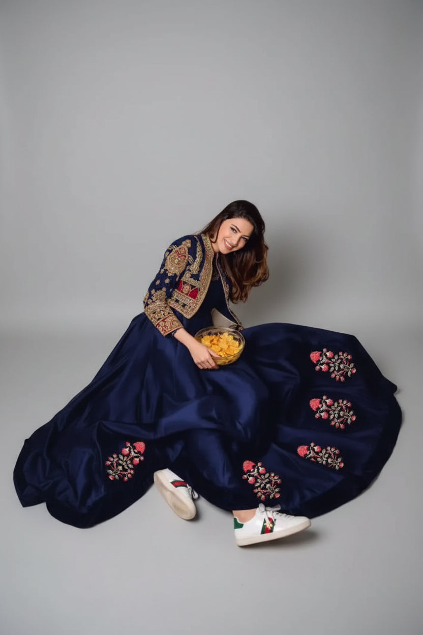2 Pcs Women's Stitched Shamoz Silk Embroidered Maxi and Jacket