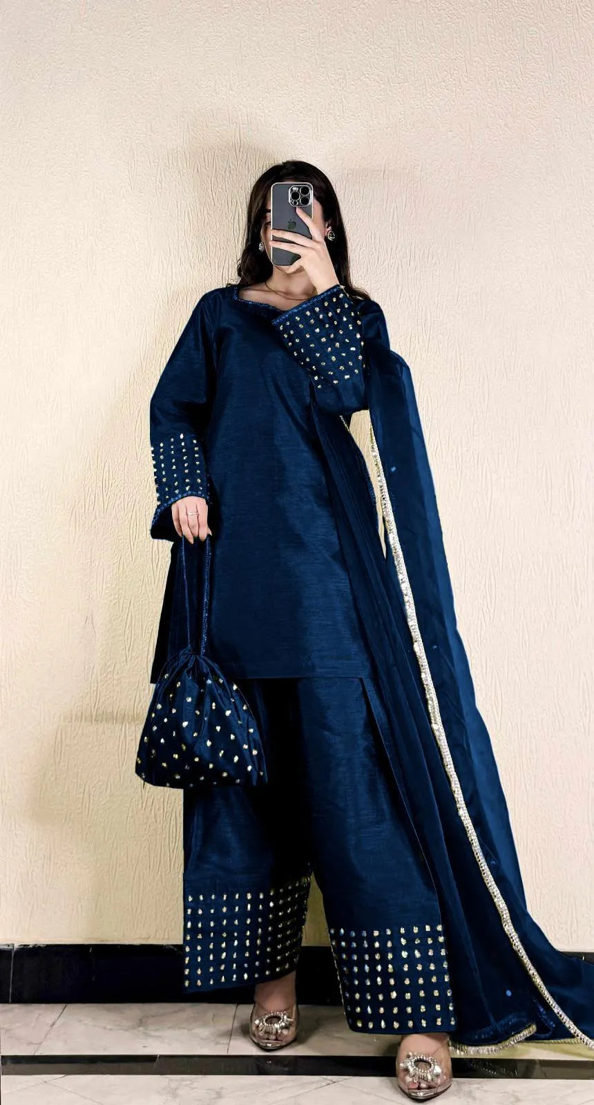 3 Pcs Women's Stitched Shamoz Silk Lace Work Suit