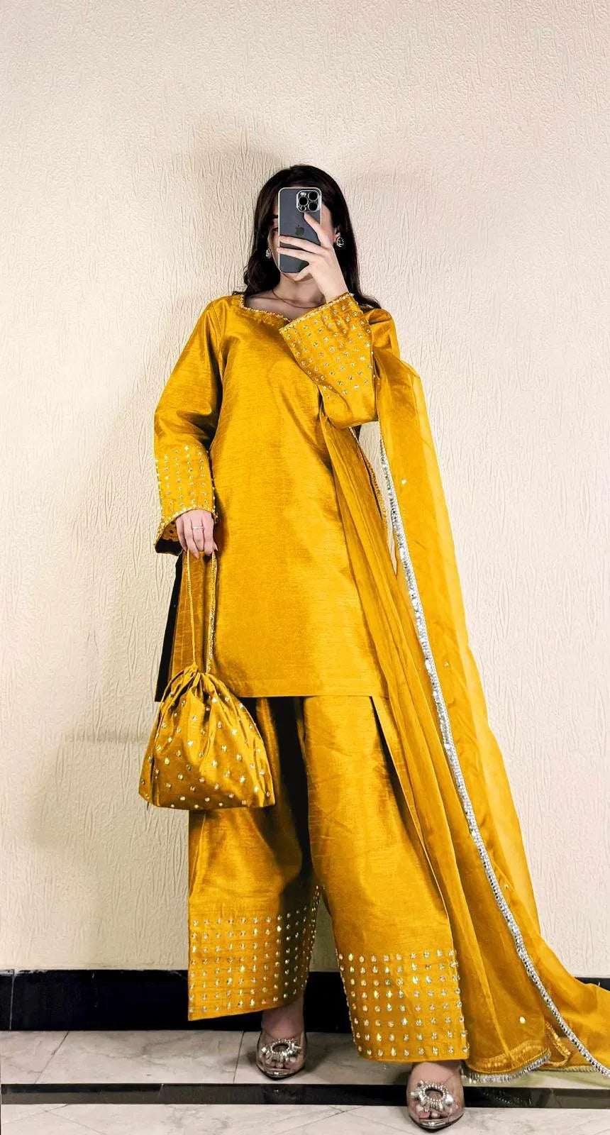 3 Pcs Women's Stitched Shamoz Silk Lace Work Suit