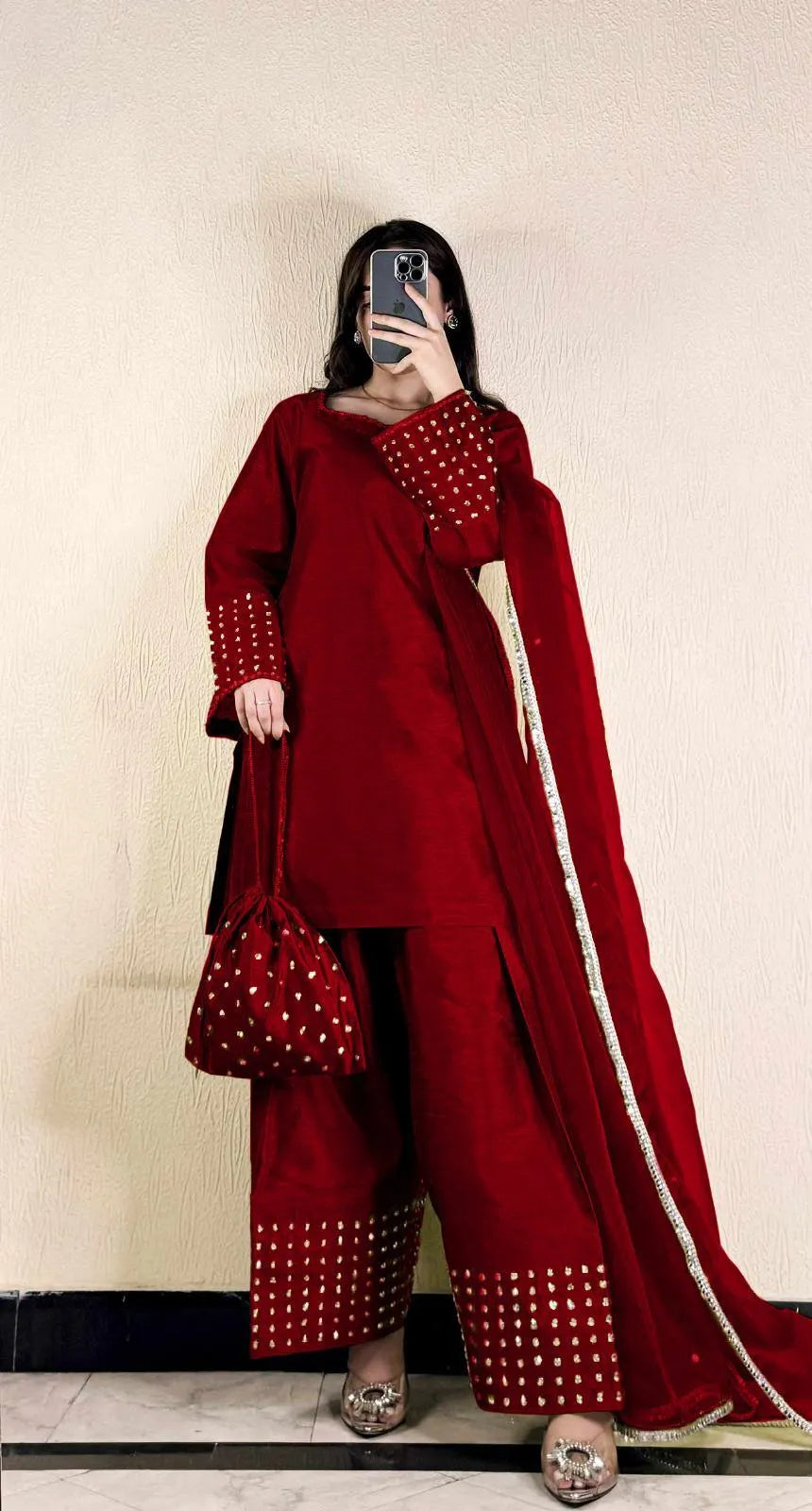 3 Pcs Women's Stitched Shamoz Silk Lace Work Suit