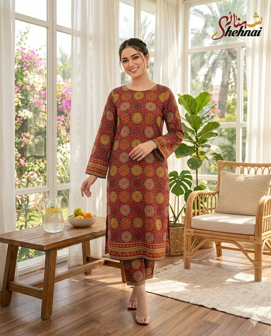 2 Pcs Women's Unstitched Printed Suit