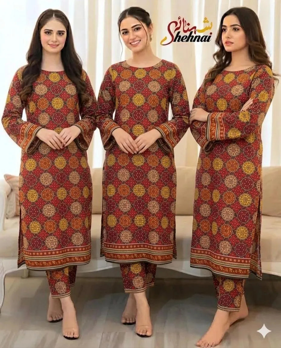 2 Pcs Women's Unstitched Printed Suit